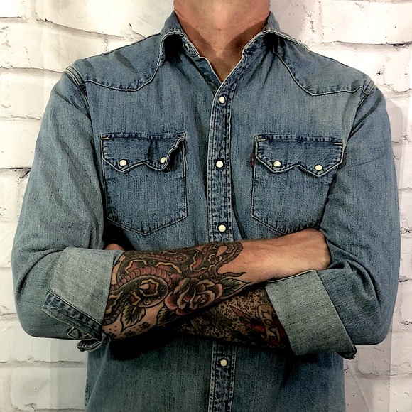 Levis Sawtooth Denim Western Shirt Blue 